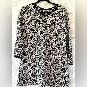 Gundrun Sjoden Black White Contrasting Women's Tunic Sweater Size S 100% Cotton